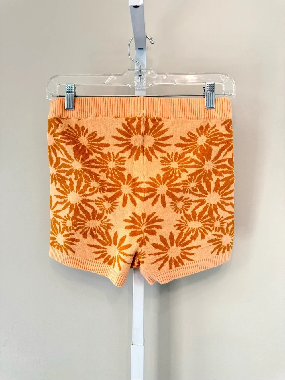 L*Space Plumeria Knit Lounge Shorts Peach Floral Drawstring Size S NWT